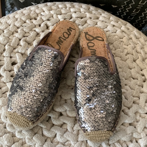 Sam Edelman Kerry espadrille slides pewter sequin - Picture 6 of 9